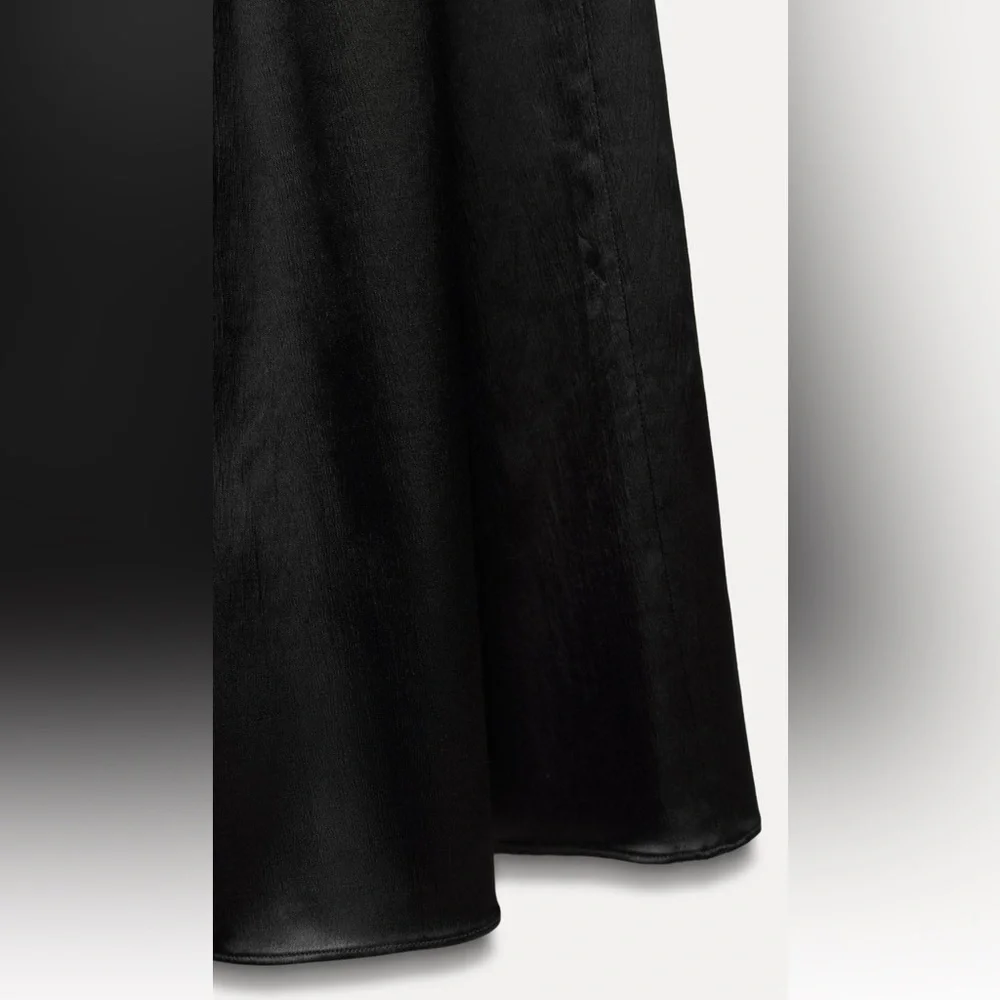Zara Black Contrast Midi Dress V-neck Dropped waist Tonal fabric size S NWT - Picture 13 of 16